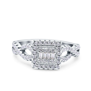 Halo Art Deco Ring Square Wedding Infinity Band Pave Simulated Cubic Zirconia 925 Sterling Silver (10mm)